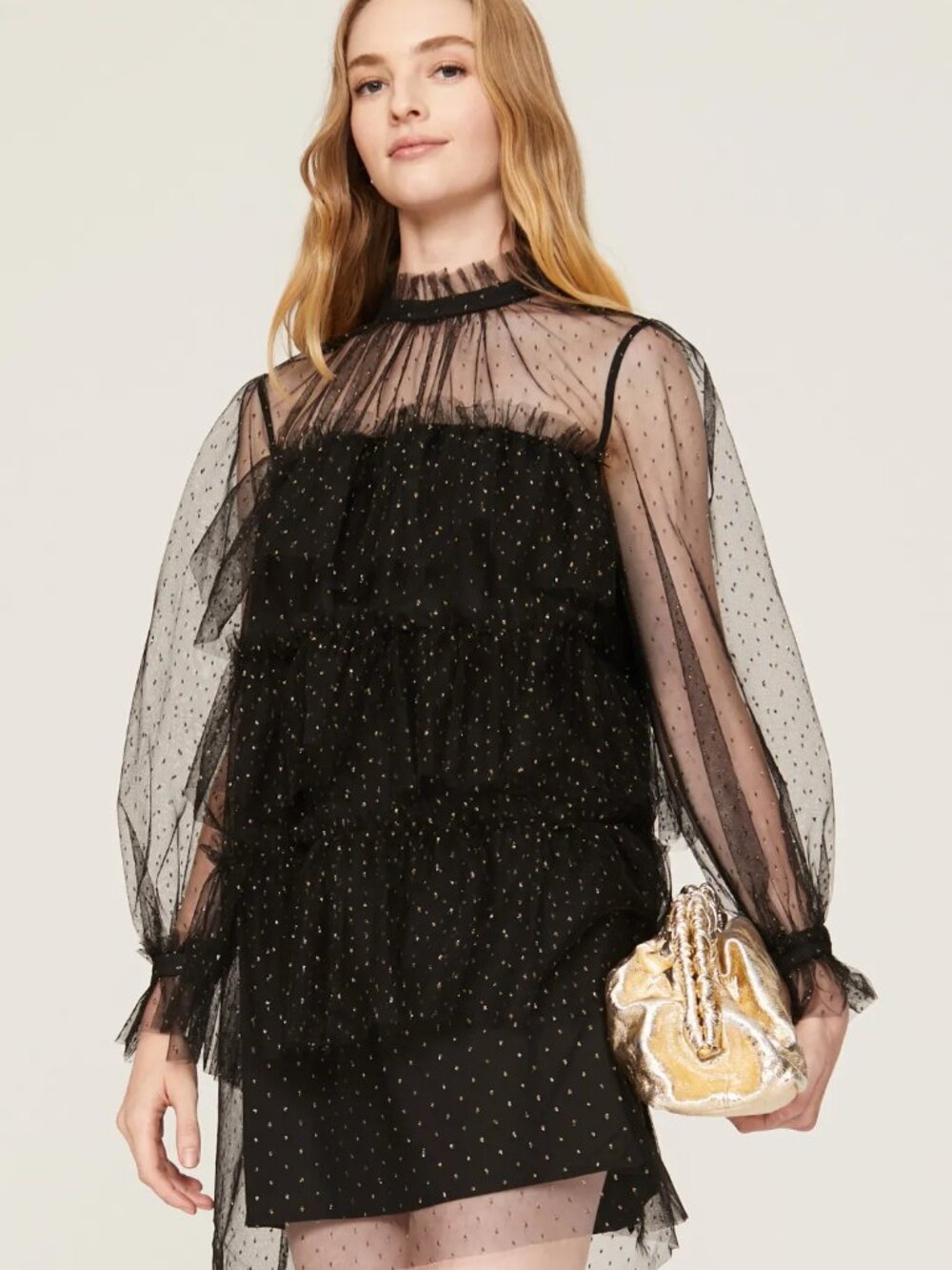 Women's Adam Lippes Collective Point Desprit Tiered Black Tulle Mini Dress Size